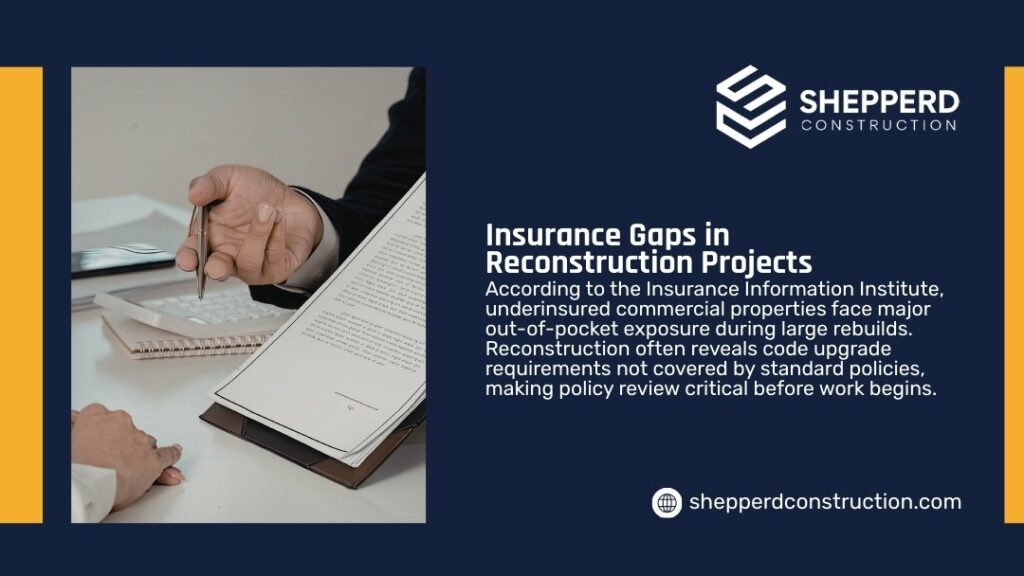 Insurance Gaps in Reconstruction Projects: Uninsured properties face major costs during large rebuilds, highlighting the need for policy review before work begins.